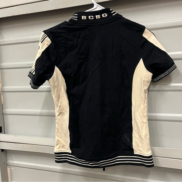 BCBGMaxAzria RARE Tan Black Short Sleeve Zip Up Athletic Jacket SMALL - Picture 3 of 5
